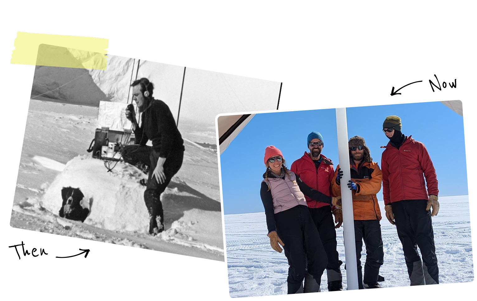 Two photos showing scientists in the past and in present day