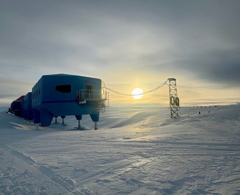 A blue module of Halley at sunset